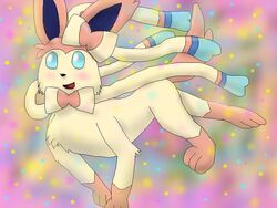 2013 4:3 ambiguous_gender colorful_theme eeveelution feral generation_6_pokemon inochi nintendo pokemon pokemon_(species) smile solo sylveon