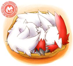 ambiguous_gender closed_eyes fur generation_3_pokemon kinakomochi markings nintendo pokemon pokemon_(species) red_markings sleeping solo white_body white_fur zangoose zangoose_day