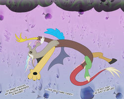 broken_glass chimera digital_media_(artwork) discord_(mlp) draconequus english_text female friendship_is_magic full-length_portrait glass hasbro humor male midair my_little_pony peachiekeenie portrait solo substance_intoxication tail tail_tuft text tongue tongue_out tripping_balls tuft