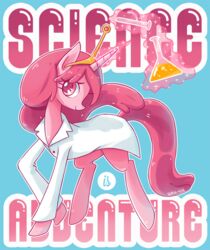 2013 adventure_time alternate_species candy cartoon_network clothing coat crossover crown dessert english_text equid equine female food food_creature food_hair hair hasbro headgear horn horse lab_coat levitation living_candy magic mammal my_little_pony pink_eyes pink_hair ponification pony princess_bubblegum pseudo_hair solo space-kid text topwear