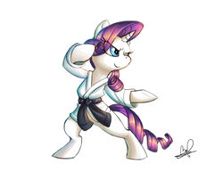 2013 belt black_belt blue_eyes equid equine female friendship_is_magic fur gem hair hasbro horn karate keikogi lanmana mammal martial_arts_uniform my_little_pony mythological_creature mythological_equine mythology pose purple_hair rarity_(mlp) simple_background solo sportswear standing unicorn white_background white_body white_fur