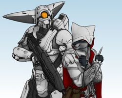 5:4 anthro armor assassin assassin&#039;s_creed assault_rifle canid canine duo felid female fox future gun halo_(series) holding_gun holding_object holding_ranged_weapon holding_weapon ipoke machine male mammal microsoft ranged_weapon rifle science_fiction si&#039;itiae ubisoft weapon xbox_game_studios