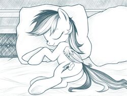 4:3 ass bed blue_and_white closed_eyes cutie_mark equid equine feathered_wings feathers female feral friendship_is_magic furniture hair hasbro mammal monochrome multicolored_hair my_little_pony mythological_creature mythological_equine mythology pegasus pillow rainbow_(artist) rainbow_dash_(mlp) sleeping smile solo wings