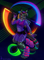 2013 alternative_fashion amara_telgemeier anthro bandana beaded_jewelry beads blue_fluffies clothing colorful_theme cyberpop domestic_cat ear_piercing eyewear felid feline felis female fishnet_clothing fluffies gloves glowing glowsticking glowstringing goggles handwear j-fashion jewelry kandi_(jewelry) kerchief leg_warmers legwear mammal multicolored_fluffies neon_lights piercing pink_clothing rave scene_haircut solo striped_fluffies