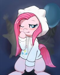 aymint blue_eyes blush clothing earth_pony equid equine female feral friendship_is_magic fur hair hasbro horse looking_at_viewer mammal my_little_pony pink_body pink_fur pink_hair pinkamena_(mlp) pinkie_pie_(mlp) pony solo straight_hair sweater tongue topwear