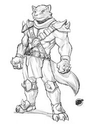 3_toes 5_fingers abs anthro armor biceps big_muscles biped bottomwear canid canine canis cestus claws clothed clothing feet fingers fur greyscale jak3 knee_guards loincloth male mammal monochrome muscular muscular_anthro muscular_male pecs sekotta shoulder_guards simple_background skimpy solo standing toes wastelander white_background wolf