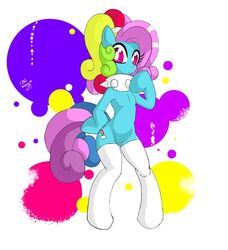 2012 abstract_background biped blue_body blue_fur clothing collar cutie_mark equid equine featureless_crotch female feral fur hair hasbro horse legwear looking_at_viewer mammal mlp_g3 mostly_nude multicolored_hair my_little_pony my_little_pony_(2009) pink_eyes pony pre-g4 rainbow_dash_(g3) ricocake simple_background solo stockings