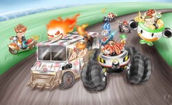 2013 5_fingers absurd_res activision anthro bald banana banana_peel bandicoot black_eyes black_hair blue_body blue_fur bowser brown_hair burning_chainsaw car chainsaw chaos_emerald claws clothing clown coat crash_(series) crash_bandicoot crossover dr._eggman driving dullvivid emerald_(gem) english_text eulipotyphlan eyewear facial_hair fingers fire flying food footwear fruit fungus fur gem glasses gloves grasp green_eyes group gun hair handwear hat headgear headwear hedgehog hi_res holding_gem holding_object holding_weapon horn hoverboard human inside_car kart koopa male mammal mario mario_bros mario_kart marsupial motorcycle moustache mushroom needles_kane nintendo nude open_mouth orange_body orange_fur overalls pink_body pink_nose pink_skin plant plumber power_tool quills_(anatomy) race raised_arm ranged_weapon red_eyes red_hair red_nose reptile rust scalie sega sega_superstars_series shadow sharp_teeth shirt shoes short_hair size_difference slightly_chubby smile sonic_and_sega_all-stars_racing sonic_riders sonic_the_hedgehog sonic_the_hedgehog_(series) sony_corporation sony_interactive_entertainment spikes sunglasses sweet_tooth tan_body tan_fur teeth text tire toad_(mario) tools topwear truck_(vehicle) turtle twisted_metal twisted_metal_(2012) vehicle vest weapon wheel white_eyes wristband