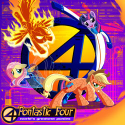 1:1 2011 applejack_(mlp) blonde_hair captricosakara clothed clothed_feral clothing cosplay cowboy_hat crossover cutie_mark earth_pony elemental_creature english_text equid equine fantastic_four feathered_wings feathers female feral fire fire_creature flaming_body fluttershy_(mlp) friendship_is_magic fur group hair hasbro hat headgear headwear hi_res horn horse invisible mammal marvel mineral_fauna mr._fantastic_(marvel) multicolored_hair my_little_pony mythological_creature mythological_equine mythology orange_body parody pegasus pink_hair pony purple_body purple_eyes purple_fur purple_hair rainbow_dash_(mlp) rock rock_creature stretching text the_human_torch_(marvel) the_invisible_woman_(marvel) the_thing_(marvel) twilight_sparkle_(mlp) two_tone_hair unicorn wings yellow_body yellow_feathers yellow_fur