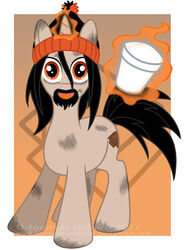 2011 alternate_species beanie beard bebopanimebabe big_eyes black_hair channel_awesome chester_a._bum clothing container cup cutie_mark dirty equid equine facial_hair feral fur furgonomics grey_body grey_fur hair hasbro hat hat_only headgear headgear_only headwear headwear_only hi_res horn levitation magic male mammal mostly_nude my_little_pony mythological_creature mythological_equine mythology open_mouth open_smile orange_eyes ponification smile solo toony unicorn