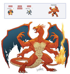 4_arms alternate_species ambiguous_gender charizard dragon fakemon fire flaming_tail fusion generation_1_pokemon glowing glowing_eyes group hi_res horn hybrid kendall_hale machamp membrane_(anatomy) membranous_wings multi_arm multi_limb mutation mythological_creature mythological_scalie mythology nintendo pokemon pokemon_(species) pokemon_fusion reference_image scalie solo_focus tail teeth what_has_science_done where_is_your_god_now wings yellow_eyes