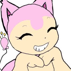 1:1 closed_eyes eyebrows felid female generation_3_pokemon low_res mammal meme nintendo pink_body pink_skin pokemon pokemon_(species) pose raised_eyebrows skitty smile solo u_r_simgle unknown_artist