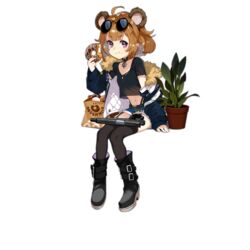  aged_down animal_ears bear_ears bear_girl black_choker black_footwear black_shirt black_thighhighs blue_jacket blue_shorts boots breasts brown_hair choker colored_shoe_soles doughnut eating eyewear_on_head female food full_body girls&#039;_frontline grizzly_mkv_(girls&#039;_frontline) grizzly_mkv_(teddy_transform!)_(girls&#039;_frontline) gun handgun jacket looking_at_viewer official_alternate_costume official_art plant potted_plant purple_eyes realmbw shirt short_hair shorts sitting small_breasts solo sunglasses thighhighs transparent_background weapon 