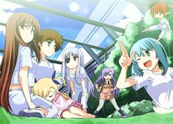  6+girls agito_(nanoha) brown_hair cinque_(nanoha) commentary_request deed_(nanoha) eyepatch flat_chest ginga_nakajima green_eyes grey_hair highres jpeg_artifacts long_hair lyrical_nanoha mahou_shoujo_lyrical_nanoha_strikers military military_uniform mini_person minigirl multiple_girls numbers_(nanoha) oda_masaru otto_(nanoha) pantyhose purple_hair red_hair reverse_trap sein_(nanoha) short_hair sleeping uniform vivio yellow_eyes 