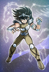  80s armor fighting_stance galaxy male male_focus oldschool original_version pegasus pegasus_seiya s-jou saint_seiya seiya shijou_yukimasa shoulder_pads 