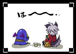  animal_ears bat_wings cracker crackers dog_ears dog_tail kanata(trinity_universe) kanata_(trinity_universe) prinny rice_crackers tail tea trinity_universe wings 