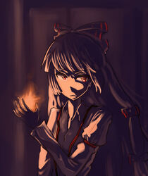  commentary dark female fire fujiwara_no_mokou hands monster28 photoshop_(medium) solo touhou 