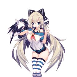  animal_ears astaroth_(uchi_no_hime-sama) bare_shoulders blue_eyes blue_thighhighs blush breasts breath cat_ears clenched_hand dragon eyebrows fake_animal_ears female goggles grey_hair hand_on_own_chest hand_up large_breasts legs_together long_hair looking_at_viewer mamuru neckerchief off_shoulder official_art old_school_swimsuit one-piece_swimsuit raised_eyebrows school_swimsuit school_uniform serafuku shirt short_sleeves sleeve_cuffs solo standing striped_clothes striped_thighhighs swimsuit swimsuit_under_clothes thighhighs thighs transparent_background uchi_no_hime-sama_ga_ichiban_kawaii very_long_hair white_shirt white_thighhighs 