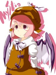  animal_ears bad_id bad_pixiv_id character_name commentary_request earrings female hat jewelry muramoh mystia_lorelei pink_hair short_hair solo touhou 