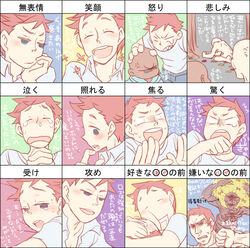  4boys anger_vein bad_id bad_pixiv_id bald beranabus blue_eyes character_request closed_eyes dervish_grady expression_chart expressions fangs grubitsch_grady hug kernel_fleck lord_loss multiple_boys multiple_views open_mouth partially_translated red_hair short_hair smile surprised tears the_demonata translation_request wao_n 