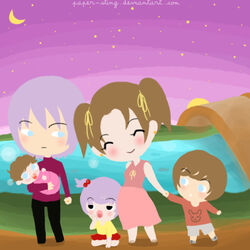  2boys 3girls baby black_eyes blue_eyes brown_hair couple family hair_bobbles harvest_moon if_they_mated jamie_(harvest_moon) lolicon paper-sting purple_hair tina_(harvest_moon) twintails 