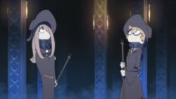  akko_kagari animated animated blonde_hair brown_hair glasses hair_over_eyes hat little_witch_academia lotte_yanson screencap sucy_manbabalan witch_hat 