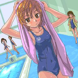  4girls brown_eyes brown_hair commentary_request futari_wa_precure koshino_natsuko lowres misumi_nagisa mori_kyouko multiple_girls nishiwaki oekaki one-piece_swimsuit precure school_swimsuit solo_focus swimsuit 