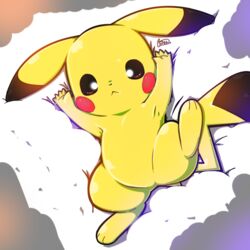  1:1 5_fingers dipstick_ears dipstick_tail ear_markings female fingers generation_1_pokemon looking_at_viewer lying markings multicolored_ears nintendo pikachu pokemon pokemon_(species) red_cheeks sanusanu solo spread_legs spreading tail tail_markings yellow_body 