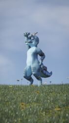  3d_(artwork) 9:16 digital_media_(artwork) flower grass hi_res kobold lizard male plant reptile scalie sky smile solo toren veo 