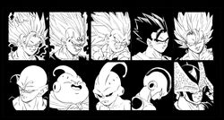  6+boys alt_text antennae aura black_background black_border black_sclera border cell_(dragon_ball) clenched_hand close-up closed_eyes closed_mouth colored_sclera commentary dragon_ball dragon_ball_z dragon_ball_z:_hyper_dimension earrings electricity evil_smile facing_viewer fat_buu fenyon finger_to_face fingers_together frieza gloves gotenks greyscale hand_up head_down highres jewelry kid_buu looking_afar looking_at_viewer looking_back looking_to_the_side majin_buu majin_vegeta male_focus metamoran_vest monochrome multiple_boys neckerchief no_eyebrows open_mouth perfect_cell piccolo pointy_ears potara_earrings potential_unleashed profile serious simple_background smile son_gohan son_goku spiked_hair super_saiyan super_saiyan_2 super_saiyan_3 tongue vegeta vegetto veins 