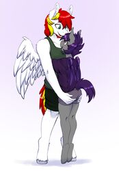  2019 anthro ass bat_pony bat_wings blush bottomwear clothing duo ear_tuft equid equine fan_character female hand_on_butt hasbro hi_res hug larger_male male male/female mammal membrane_(anatomy) membranous_wings my_little_pony mythological_creature mythological_equine mythology nolegs_(oc) pegasus replica_(artist) romantic romantic_couple shorts size_difference smaller_female summer_scorch tuft wings 