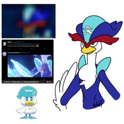  1:1 ambiguous_gender anthro arm_tuft avian based_on_leaked_content beak bird blue_body blue_eyes blue_feathers blurred_character colored elbow_tuft facial_markings feather_hair feathers flat_colors forehead_markings generation_9_pokemon head_markings hi_res markings nintendo pokemon pokemon_(species) pseudo_clothing pseudo_hair pseudo_hat pupils quaquaval quaxly red_markings shoulder_tuft signature simple_background solo tuft vallibite3.0 white_background white_body white_feathers white_pupils 