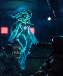  3d_(artwork) absurd_res anthro astronaut blender_(artwork) digital_media_(artwork) female ghost glowing group hi_res holly_zanzibar human lagomorph mammal spirit warfare_holly warfare_machine warfaremachine 