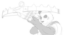  aiming bamboo bamboo_object bamboo_stick bear beastars black_and_white black_body black_fur bow_ribbon bullet clawed_fingers claws clipped crossbow eye_scar facial_scar fur giant_panda gouhin_(beastars) hand_holding hi_res humanoid male mammal monochrome multicolored_body multicolored_fur muscular muscular_male nails ranged_weapon rope scar scared simple_background solo weapon white_background white_body white_fur xdzy111 