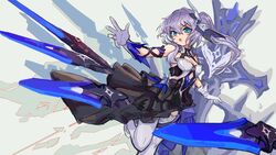  :o bare_shoulders blue_eyes cross_(weapon) dress female floating floating_object floating_sword floating_weapon gloves hair_between_eyes hair_ornament highres honkai_(series) honkai_impact_3rd open_mouth side_ponytail sleeveless sleeveless_dress solo sword theresa_apocalypse theresa_apocalypse_(twilight_paladin) thighhighs uruzu v-shaped_eyebrows weapon white_gloves white_hair 