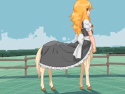  4:3 blonde_hair centaur clothed clothing equid equid_taur european_mythology female fence greek_mythology hair hooves humanoid_taur long_hair maid_uniform mammal mammal_taur meow25meow mythology solo split_form taur touhou uniform 