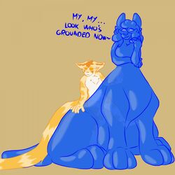  1:1 acacia acacia_dune anthro big_breasts blue_goo bluemette breasts canid canid_taur canine canine_taur canis dialogue dog_taur domestic_dog duo english_text felid feline felis female fur goo_creature hair hi_res mammal mammal_taur nude orange_body orange_fur sand_cat simple_background slime stuck stuck_together tan_body tan_fur taur text translucent translucent_body 