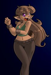  bovid bovid_horn breasts caprine caprine_horn cleavage clothed clothing female goat goat_horn hair horn mammal nekonny smile solo tagme 