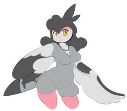  alternate_species alternate_version_at_source animal_humanoid avian avian_humanoid bird_humanoid black_hair breasts elpatrixf feathers female generation_5_pokemon grey_body grey_feathers hair humanoid humanoidized nintendo pokemon pokemon_(species) pokemorph realistic_wings simple_background smile solo tranquill white_background wings yellow_eyes 