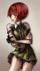  angry artist_name bad_deviantart_id bad_id bad_source belt black_panties blanappleblurp blunt_bangs bob_cut breasts brown_belt camera contrapposto cowboy_shot crossed_arms danganronpa_(series) danganronpa_2:_goodbye_despair dress dress_shirt female floating_clothes freckles gingham_necktie gradient_background green_dress green_eyes hand_on_own_arm highres holding holding_camera koizumi_mahiru looking_to_the_side medium_breasts necktie open_mouth panties pantyshot pinafore_dress pleated_dress polka_dot polka_dot_panties red_hair red_necktie school_uniform shirt short_dress short_hair short_sleeves signature sleeveless sleeveless_dress solo standing strap thighs turning_head two-tone_necktie underwear v-shaped_eyebrows very_short_hair white_necktie white_shirt 