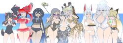  6+girls :3 :d ^_^ absurdres african_rock_python_(kemono_friends) alternate_breast_size alternate_hairstyle animal_ears animal_print arm_around_back babydoll bare_arms bare_legs bare_shoulders big_hair bikini bikini_top_only bikini_under_clothes bird_tail bird_wings black_bikini black_eyes black_hair black_one-piece_swimsuit blonde_hair blue_eyes blue_hair blush bow bow_bikini bow_swimsuit braid breasts brown_hair cellphone chapman&#039;s_zebra_(kemono_friends) cleavage closed_eyes collarbone commentary_request criss-cross_halter cup dated drawstring drinking drinking_straw drinking_straw_in_mouth extra_ears ezo_red_fox_(kemono_friends) fangs feet_out_of_frame flower food fox_ears fox_girl fox_tail front-tie_top furrowed_brow giraffe_ears giraffe_horns giraffe_print giraffe_tail grey_hair grin hair_between_eyes halterneck hand_on_another&#039;s_back hand_up handheld_game_console head_wings hibiscus highres holding holding_cup holding_handheld_game_console holding_tray hood hood_down hood_up hoodie horns huge_breasts japari_symbol jitome kemono_friends large_breasts leaning_forward light_brown_hair lion_ears lion_girl long_hair long_sleeves looking_at_viewer looking_down megaphone multicolored_hair multiple_girls navel oerba_yun_fang oinari-sama_(kemono_friends) one-piece_swimsuit open_clothes open_hoodie open_mouth orange_eyes orange_hair outstretched_arm pants phone playing_games purple_eyes purple_hair red_bikini red_hair reticulated_giraffe_(kemono_friends) scarf scarlet_ibis_(kemono_friends) sega sega_game_gear selfie selfie_stick short_hair side-by-side side-tie_bikini_bottom sidelocks signature skindentation slit_pupils smartphone smile snake_girl snake_tail standing stomach strap_gap striped_hair sunglasses superb_bird-of-paradise_(kemono_friends) swimsuit tail taking_picture tasmanian_devil_(kemono_friends) tasmanian_devil_ears tasmanian_devil_tail thigh_gap tray tsurime twin_braids twintails twisted_torso two-tone_hair unaligned_breasts v very_long_hair white_bikini white_hair white_lion_(kemono_friends) white_one-piece_swimsuit wide_hips wings yoshida_hideyuki zebra_ears zebra_print 