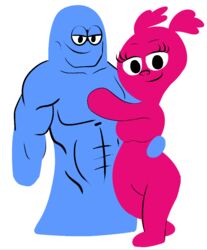  abs berry_(fhfif) black_eyes blooregard_q._kazoo blue_body breasts cartoon_network duo eyelashes featureless_breasts female foster&#039;s_home_for_imaginary_friends humanoid imaginary_friend looking_at_viewer male muscular muscular_male pecs pink_body simple_background smug_face unknown_artist white_background 