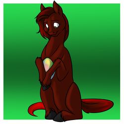  1:1 border brown_eyes earth_pony egg equid equine female feral foxenawolf free_agent_(mlp) friendship_is_magic fur goldfur&#039;s_cogsverse gradient_background hair hasbro holding_egg holding_object horse mammal my_little_pony pony red_body red_fur red_hair simple_background solo tail white_border 