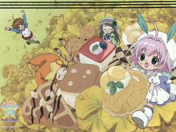  1boy 3girls \o/ ahoge angry arms_up berry blue_headwear brown_hair cake checkerboard_cookie chicchana_yukitsukai_sugar clenched_hands closed_eyes collar cookie dress eating fairy fairy_wings food food_on_face from_above glasses gloves green_dress grey_hair hair_ornament hat jester_cap leaf long_hair long_sleeves mini_person miniboy minigirl multiple_girls open_mouth outstretched_arms ozawa_iku pastry pepper_(chicchana_yukitsukai_sugar) photoshop_(medium) pink_hair plant raglan_sleeves saga_bergman salt_(chicchana_yukitsukai_sugar) short_hair sidelocks sitting smile snow_rabbit sugar_(chicchana_yukitsukai_sugar) sun_symbol waffle whipped_cream white_footwear white_gloves white_headwear wings yellow_gloves 