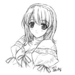  dress female greyscale hairband hasegawa_akemi hasumi_elan monochrome pia_carrot_(series) pia_carrot_e_youkoso!!_3 ribbon sketch solo traditional_media 