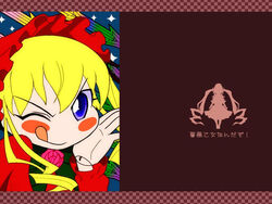  artist_request blonde_hair blush_stickers exif_thumbnail_surprise female long_hair long_sleeves one_eye_closed pani_poni_dash! parody photoshop_(medium) rozen_maiden shinku solo tongue 