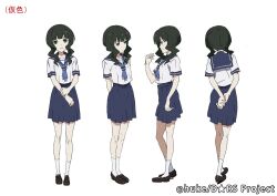  black_rock_shooter female long_hair matsuo_yuusuke multiple_views official_art production_art reference_sheet school_uniform serafuku takanashi_yomi turnaround wavy_hair 