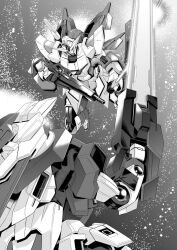  00_gundam flying gessekai gundam gundam_00 mecha monochrome reborns_gundam sword weapon 