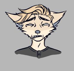  anthro blonde_hair brush_(here2express) canid canine clothed clothing corsac_fox digital_drawing_(artwork) digital_media_(artwork) emote fox fur hair headshot_portrait male mammal portrait reaction_image signed.lavender simple_background solo sticker true_fox 