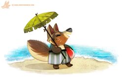  ambiguous_gender anthro arctic_fox ball beach brown_body brown_fur canid canine closed_eyes clothed clothing digital_media_(artwork) digital_painting_(artwork) fox fur mammal open_mouth piper_thibodeau sand seaside solo summer_pelt tan_body tan_fur text topless true_fox umbrella url water 